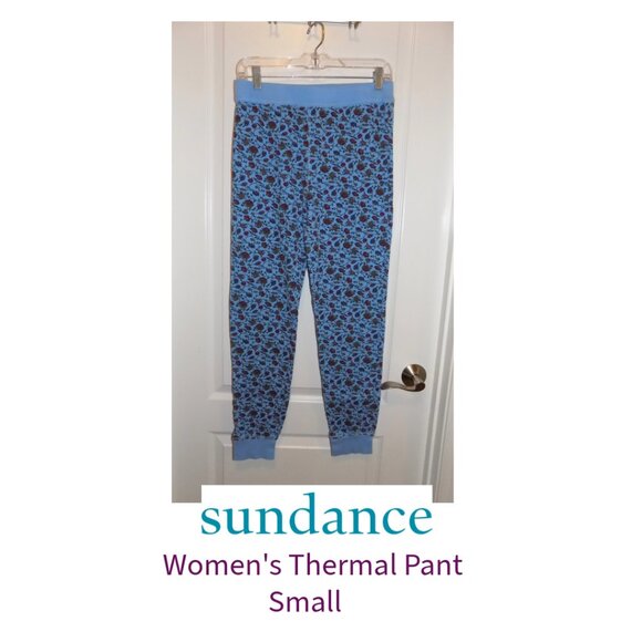 SUNDANCE Thermal Blue Floral Knit Pants Small Joggers PJ Bottom Boho Leggings - Picture 1 of 5